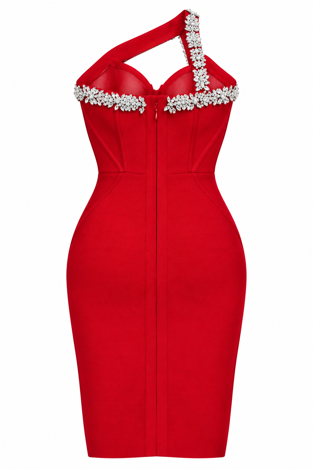 Elegant One-Shoulder Bandage Dress - Diamond Encrusted Sexy Shoulder Backless Evening Dress(Red)