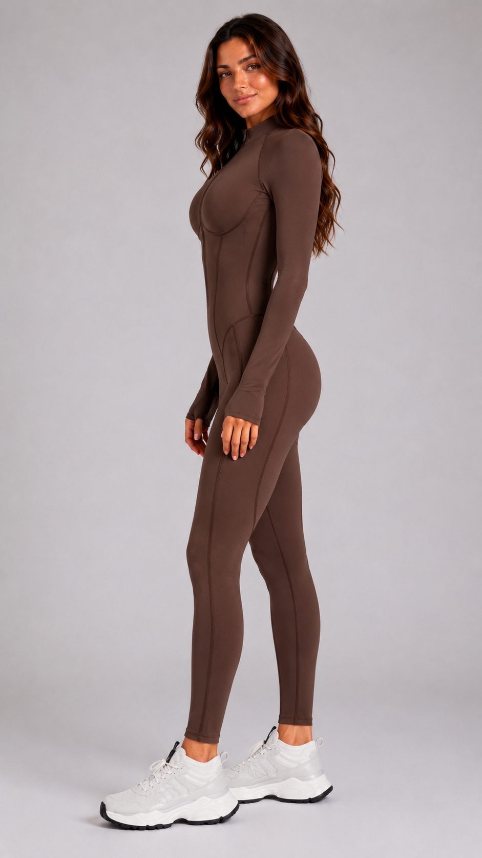 Women's Sculpting Zip Front Active Jumpsuit | Long Sleeve Workout Romper