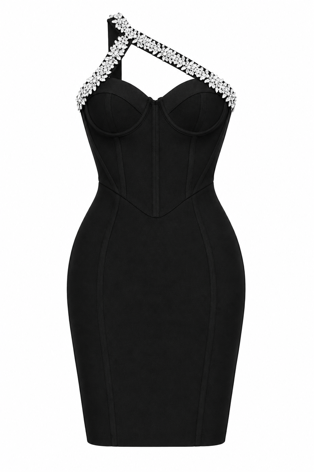 Elegant One-Shoulder Bandage Dress - Diamond Encrusted Sexy Shoulder Backless Evening Dress (Black)