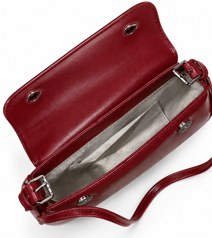 Classic Retro Baguette Shoulder Bag for Women in Maroon