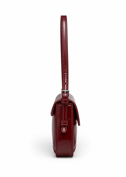 Classic Retro Baguette Shoulder Bag for Women in Maroon