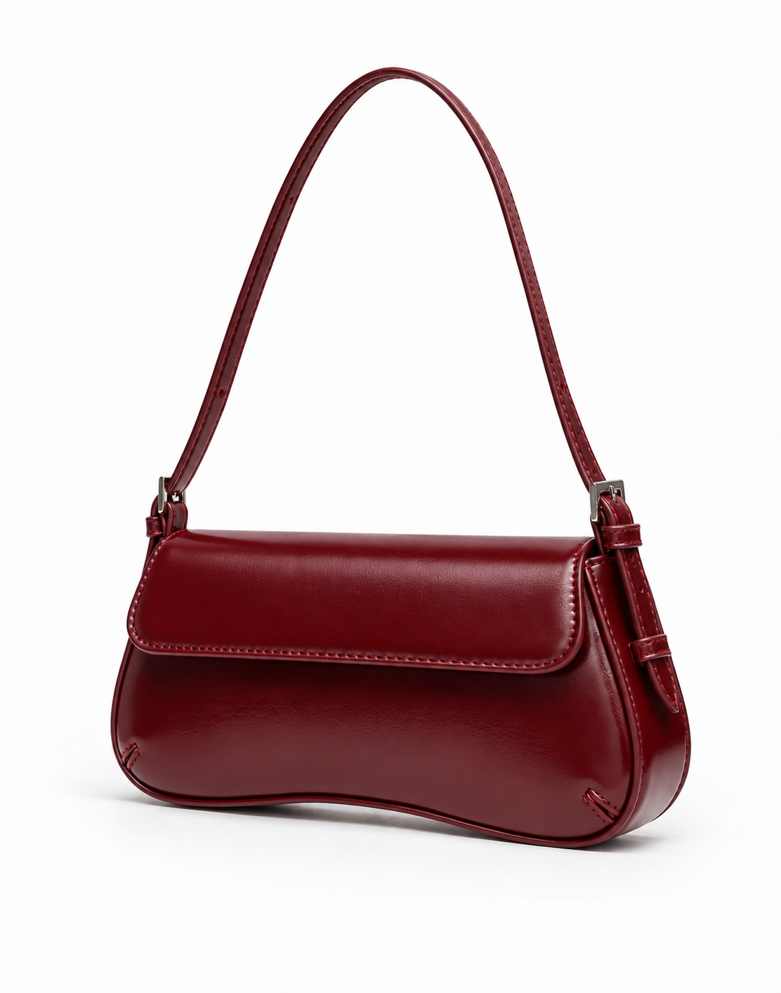 Classic Retro Baguette Shoulder Bag for Women in Maroon