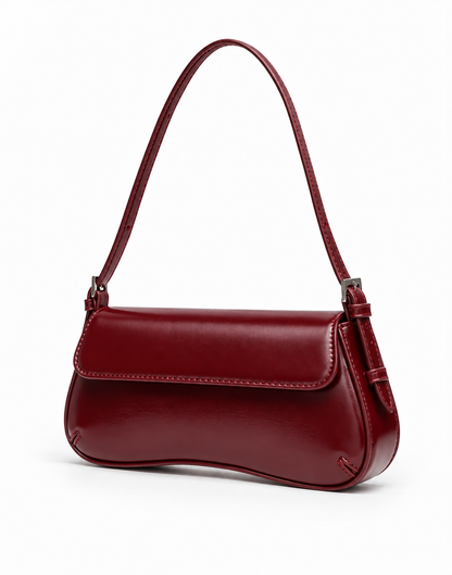 Classic Retro Baguette Shoulder Bag for Women in Maroon