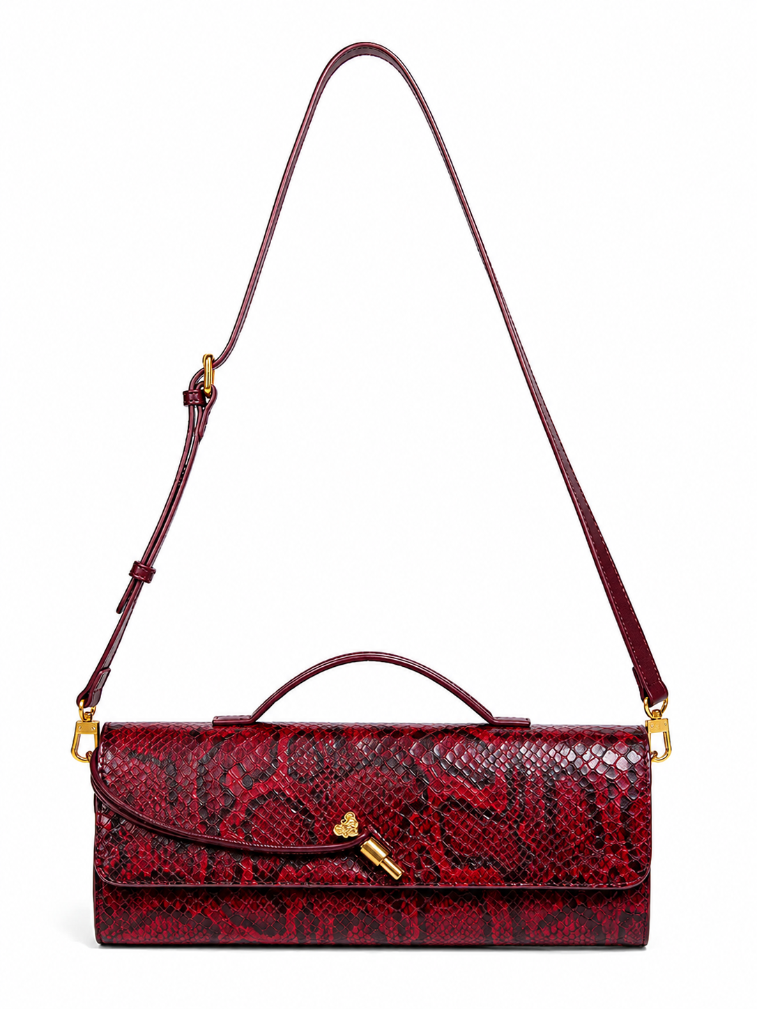 Women's Snake Print Detail Clutch Bag with Gold Knot