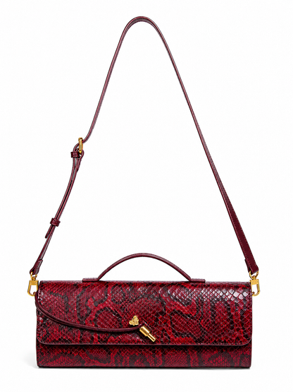 Women's Snake Print Detail Clutch Bag with Gold Knot