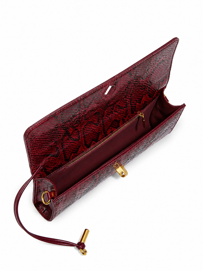 Women's Snake Print Detail Clutch Bag with Gold Knot