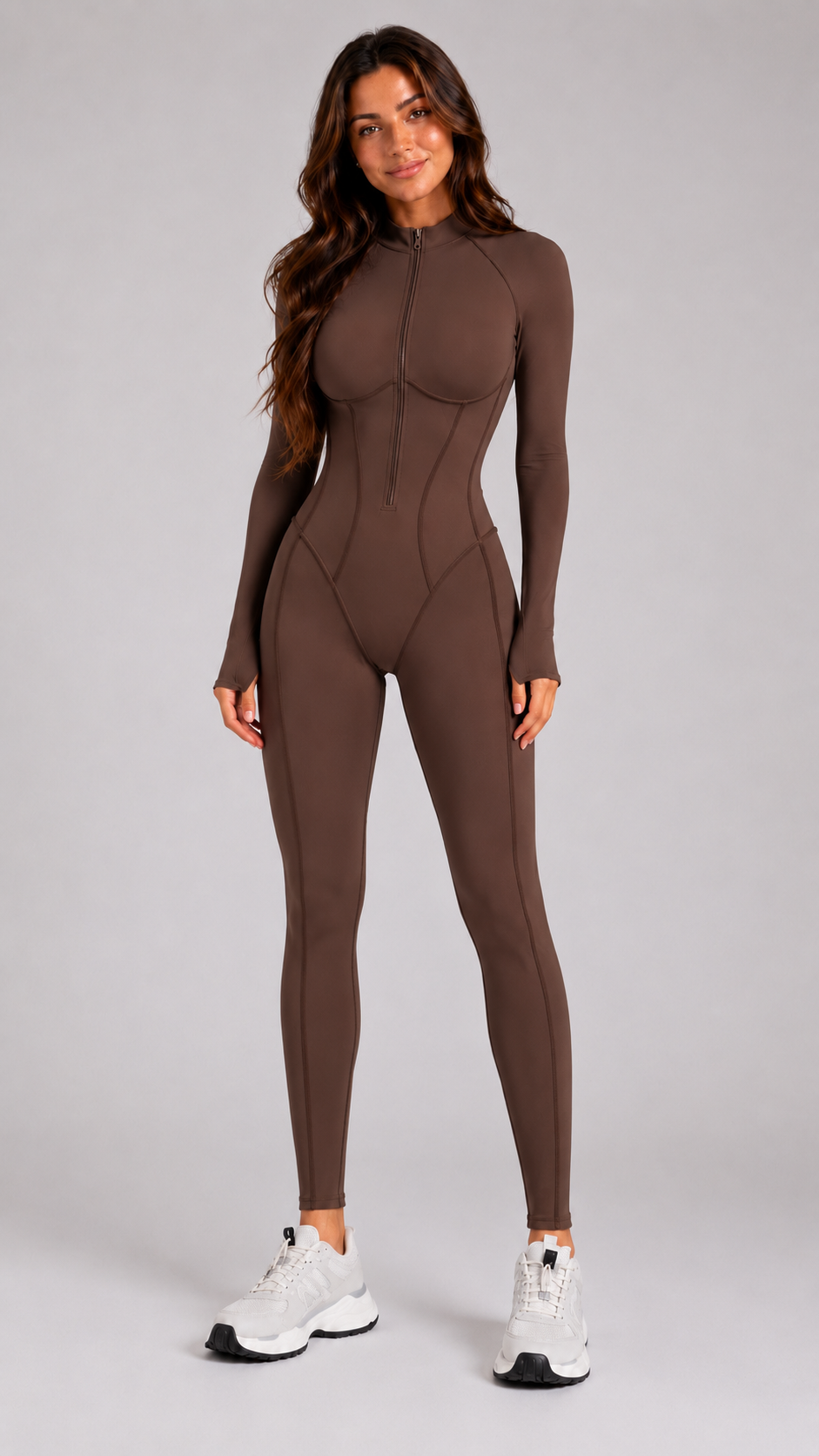Women's Sculpting Zip Front Active Jumpsuit | Long Sleeve Workout Romper