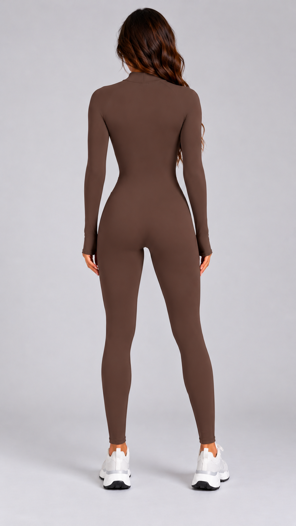 Brown Sculpt Zip Front Jumpsuit