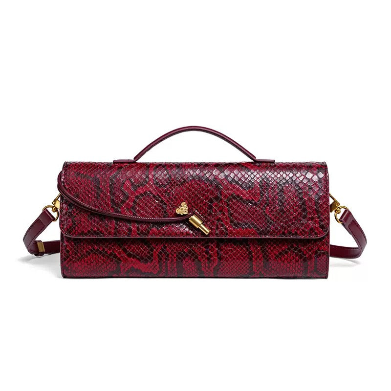 Women's Snake Print Detail Clutch Bag with Gold Knot