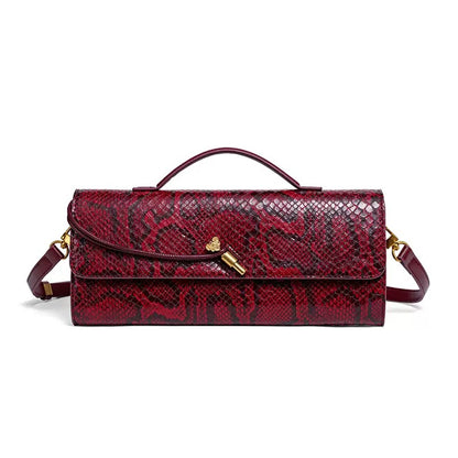 Women's Snake Print Detail Clutch Bag with Gold Knot
