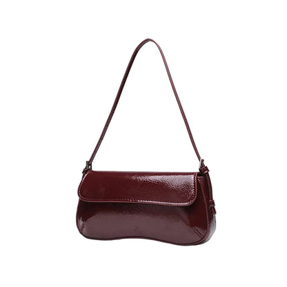 Glossy Smooth Faux Leather Classic Baguette Shoulder Bag for Women in Burgundy