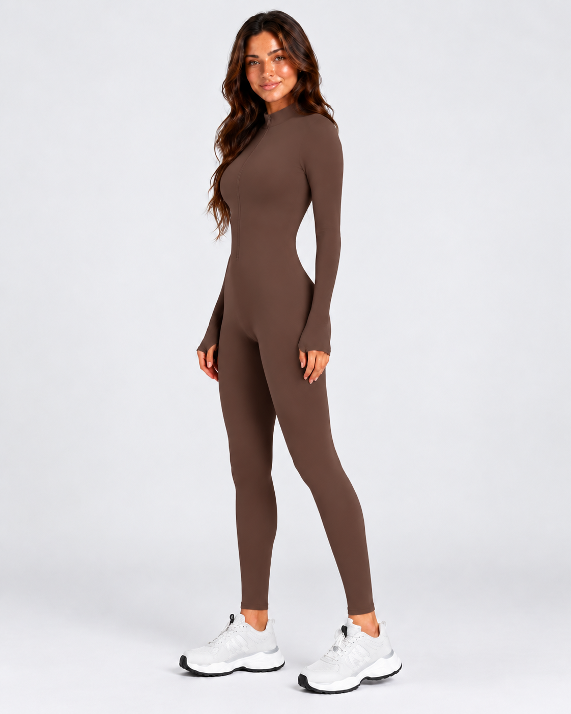 Brown Sculpt Zip Front Jumpsuit