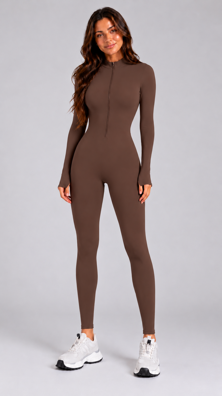 Brown Sculpt Zip Front Jumpsuit