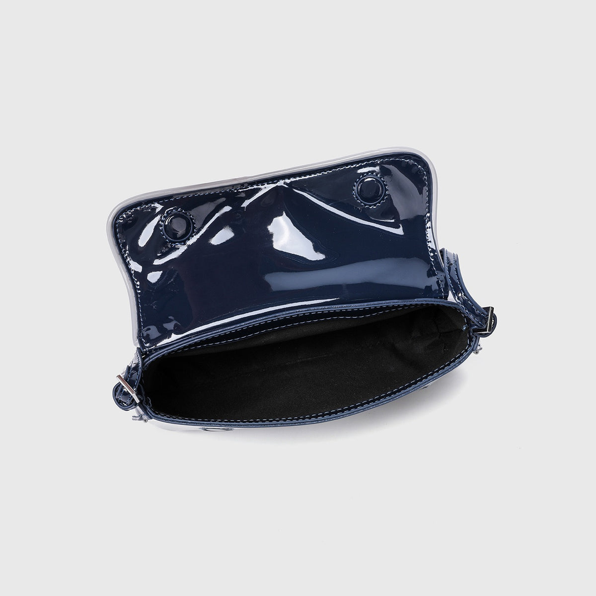 Glossy Smooth Faux Leather Classic Baguette Shoulder Bag for Women in Navy Blue