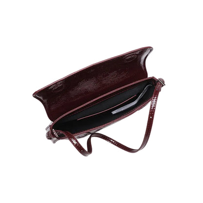 Glossy Smooth Faux Leather Classic Baguette Shoulder Bag for Women in Burgundy
